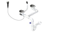 Drezový sifón 3 1/2" pre granit. drezy s extra úsporou miesta as exc. ovládačom