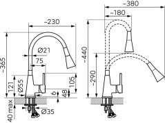 Dřezová baterie Ferro s šedým ramenem a sprškou 70720-0S