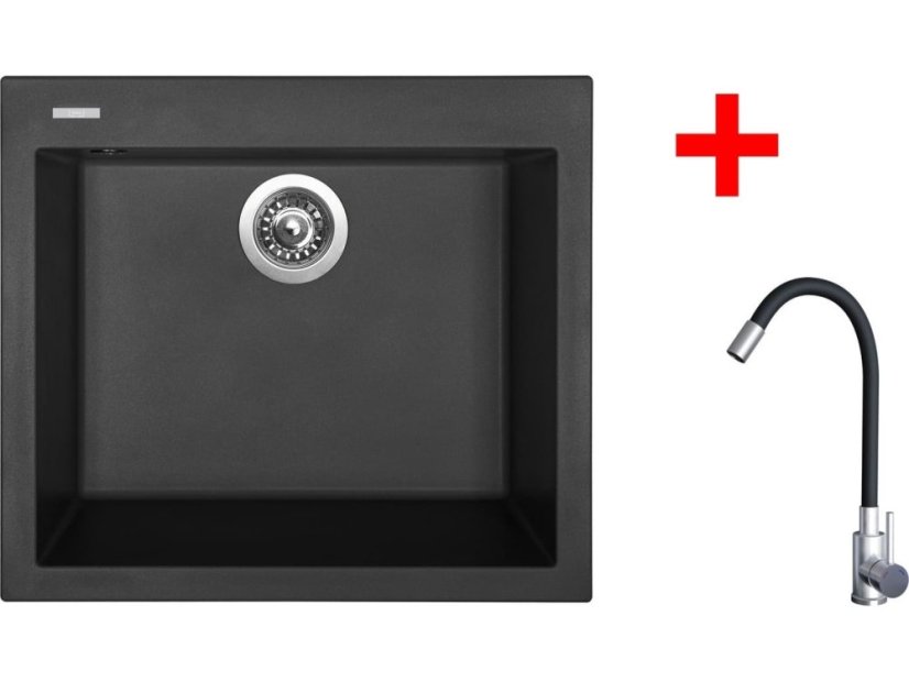 Set Sinks Cube 560 Pureblack + Elasta nerez/čierná