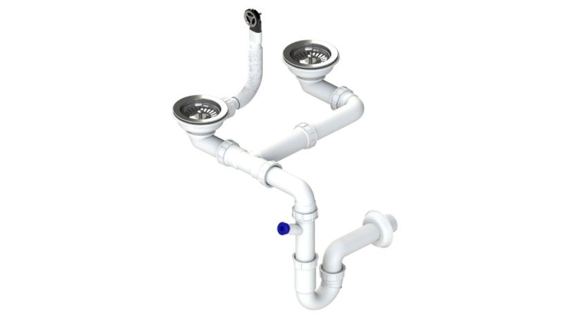 Drezový dvojsifón 3 1/2" pre granitové drezy s úsporou miesta