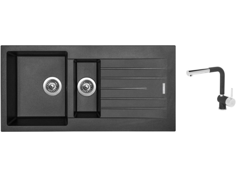 Set Sinks PERFECTO 1000.1 Metalblack + batéria Sinks MIX 3 P Metalblack