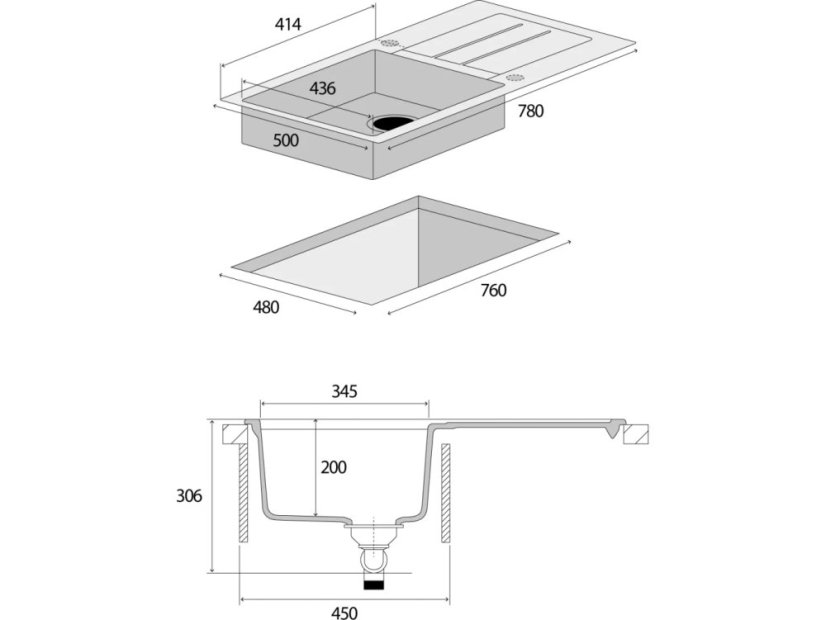 Granitový dřez Concept DG10C45bc Cubis Černý - 4