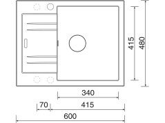 Granitový drez Sinks Linea 600 N Granblack Pravý