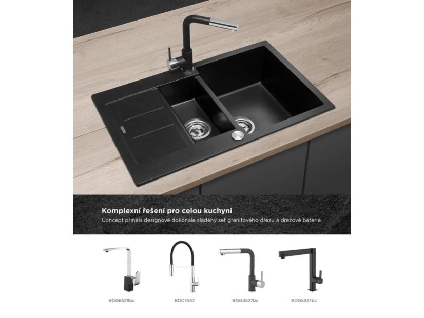 Granitový drez Concept DG205C60bc Cubis Čierny - 5