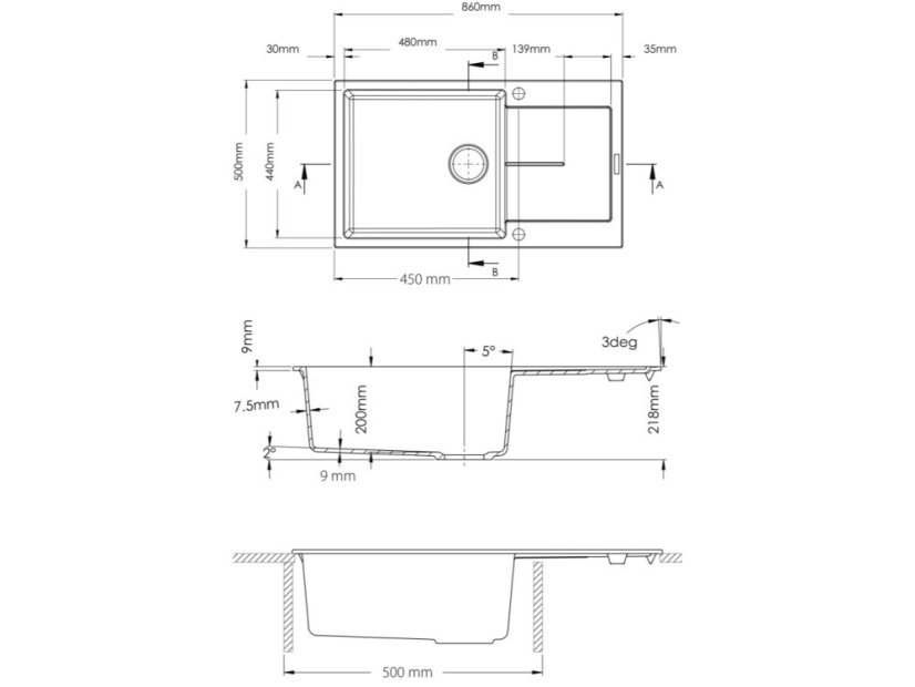 Set Sinks Ultima 860 XXL Pureblack + Vitalia GR