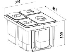Odpadkový kos Sinks JAZZ 450 1x15 l + 3x7 l