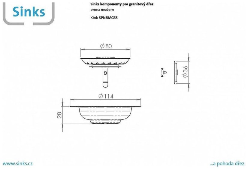 Sinks komponenty pro granitový dřez - bronz modern - 2