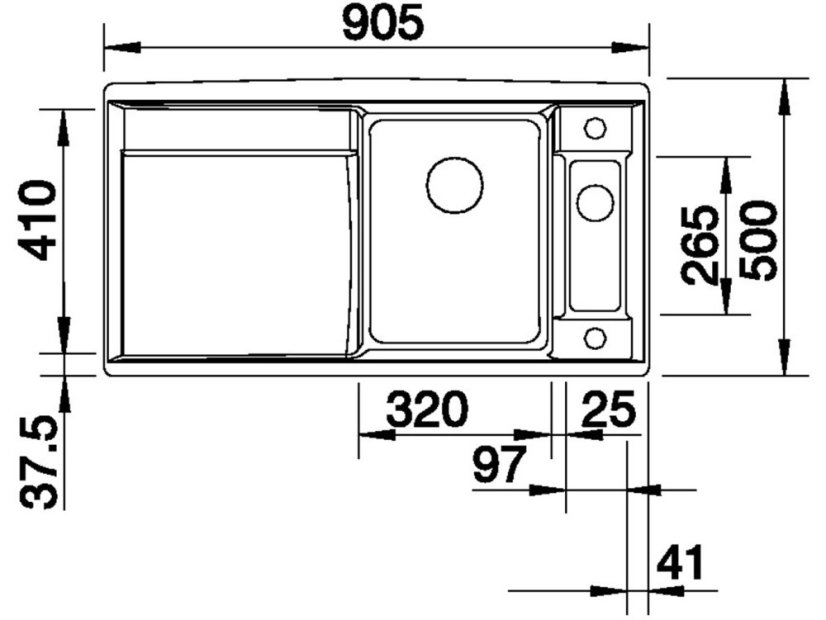 Granitový drez Blanco AXIA II 5 S-F sivá skala drez vpravo s excentrom prísluš.
