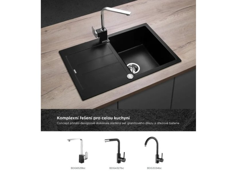 Granitový dřez Concept DG10C45bc Cubis Černý - 3