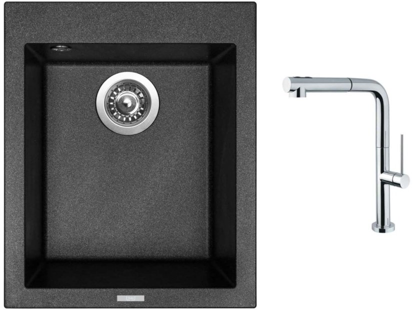 Set Sinks CUBE 410 Metalblack + baterie Sinks SLIM S2 kartáčovaná