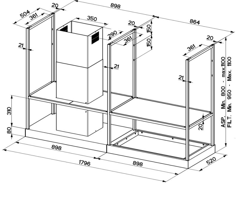 Ostrůvková digestoř Faber T-SHELF BK MATT A180