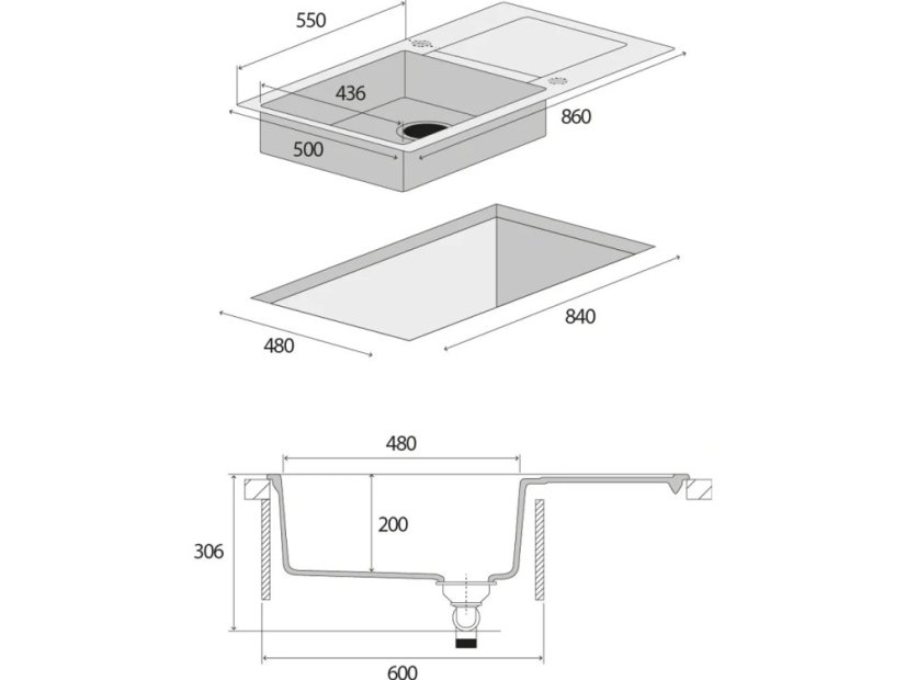 Granitový dřez Concept DG10L60bc Linea Černý - 4