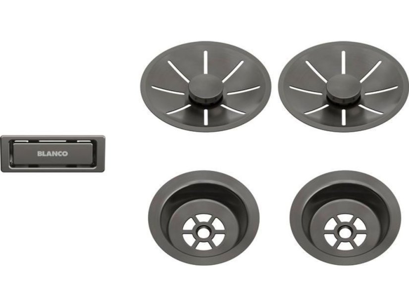 Komponenty Blanco InFino pro dvě vaničky, Satin dark steel Komponenty Blanco InFino pro dvě vaničky, Satin dark steel