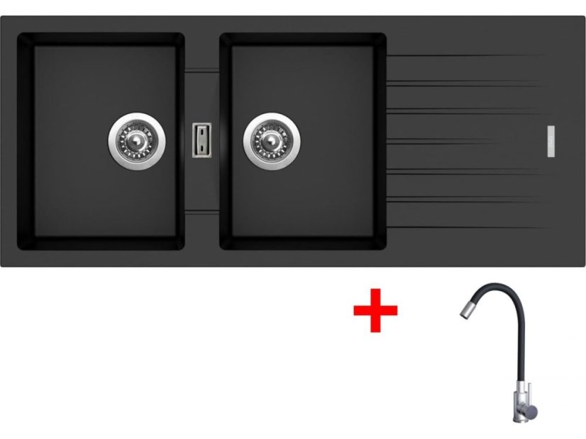 Set Sinks Perfecto 1160 Duo Metalblack + Elasta nerez/čierná