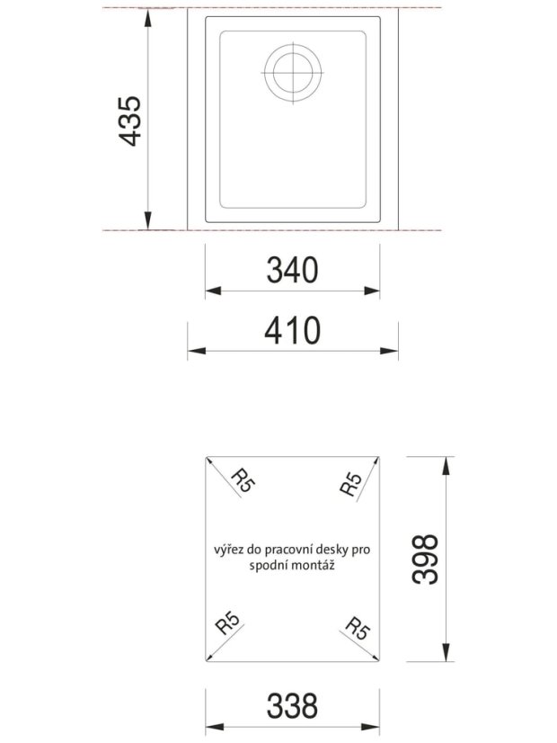 Sinks CUBE 340U BL Nanoblack pro spodní montáž
